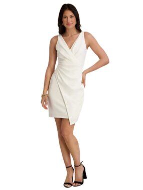 Siena Ivory White Origami-Pleat Knee Length Dress Party Formal Size: 1X/14W